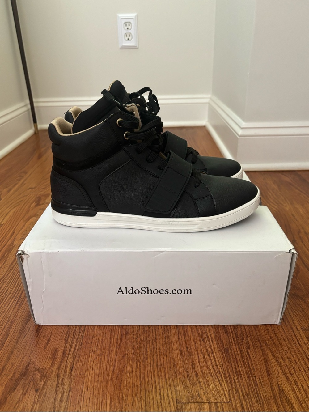 Men’s Aldo Black and White High-Top Strap Sneakers- never worn